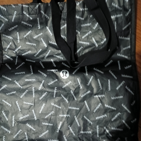 Lululemon Black w/White writing Reusable Shopping Bag with Button Closure - Picture 2 of 5